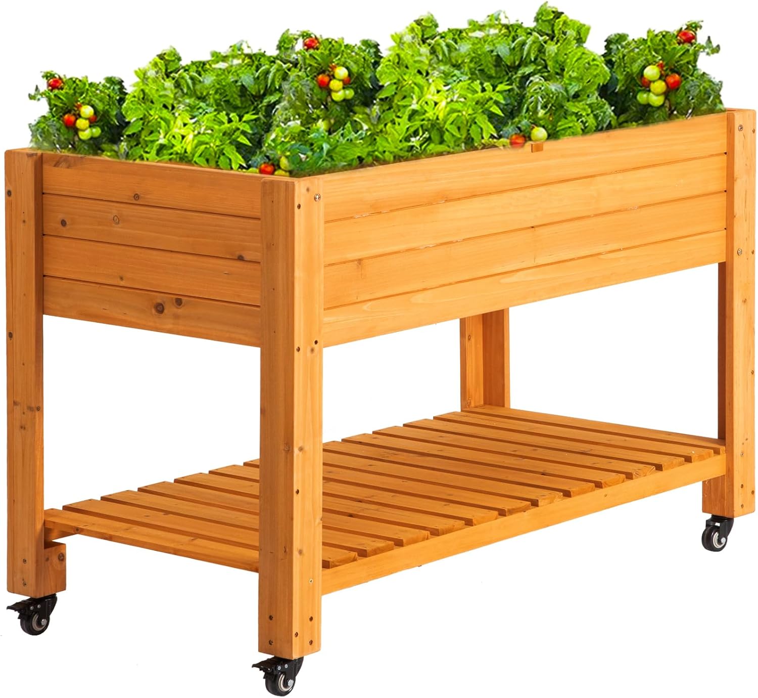 Raised Garden Bed - Fioriera Rialzata Mobile in Legno, Naturale,