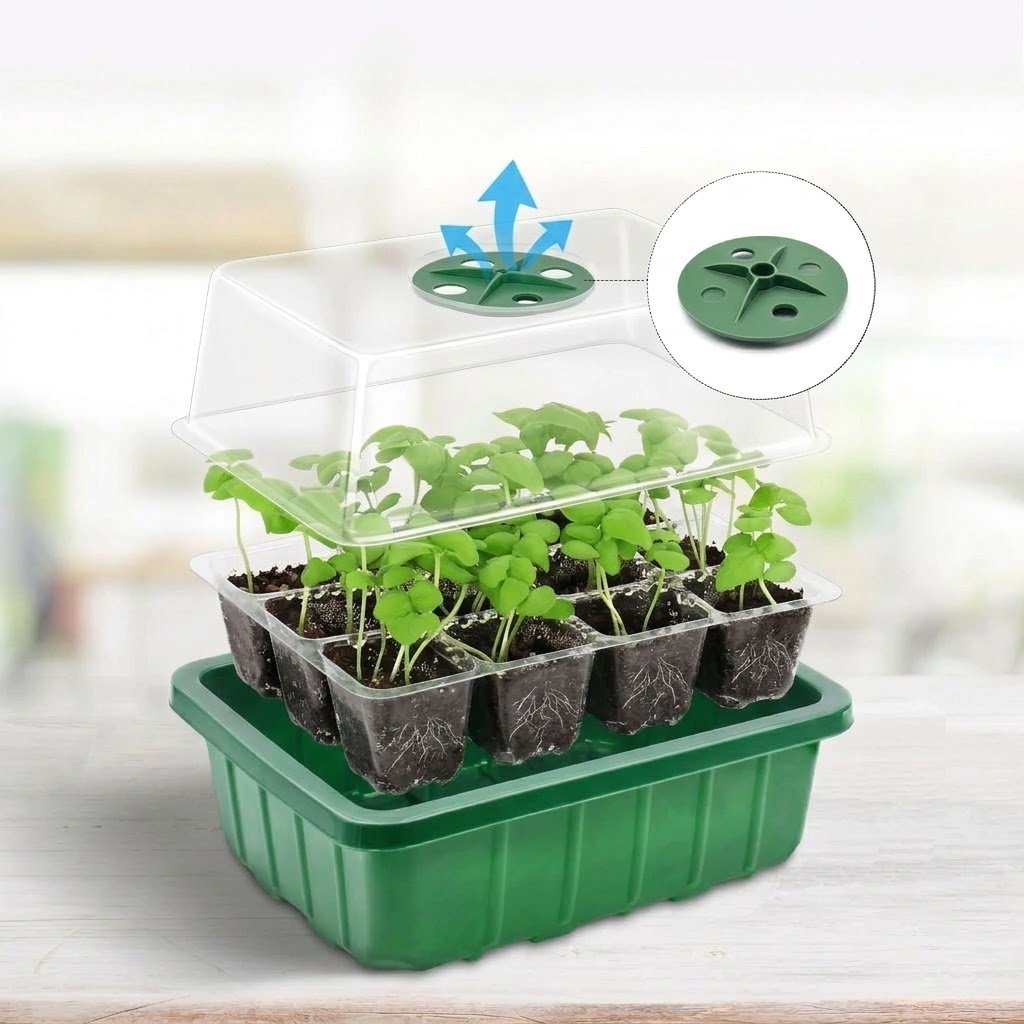 Seed Starter Tray - Cupole a Umidità Regolabile, Vassoio Trasparente